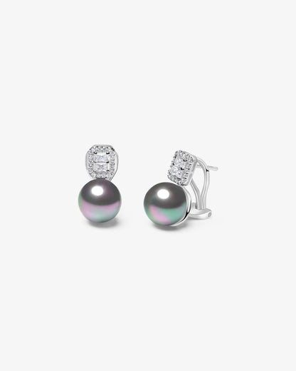 Pendientes de plata con cuadrado de circonitas y perla gris Exquisite