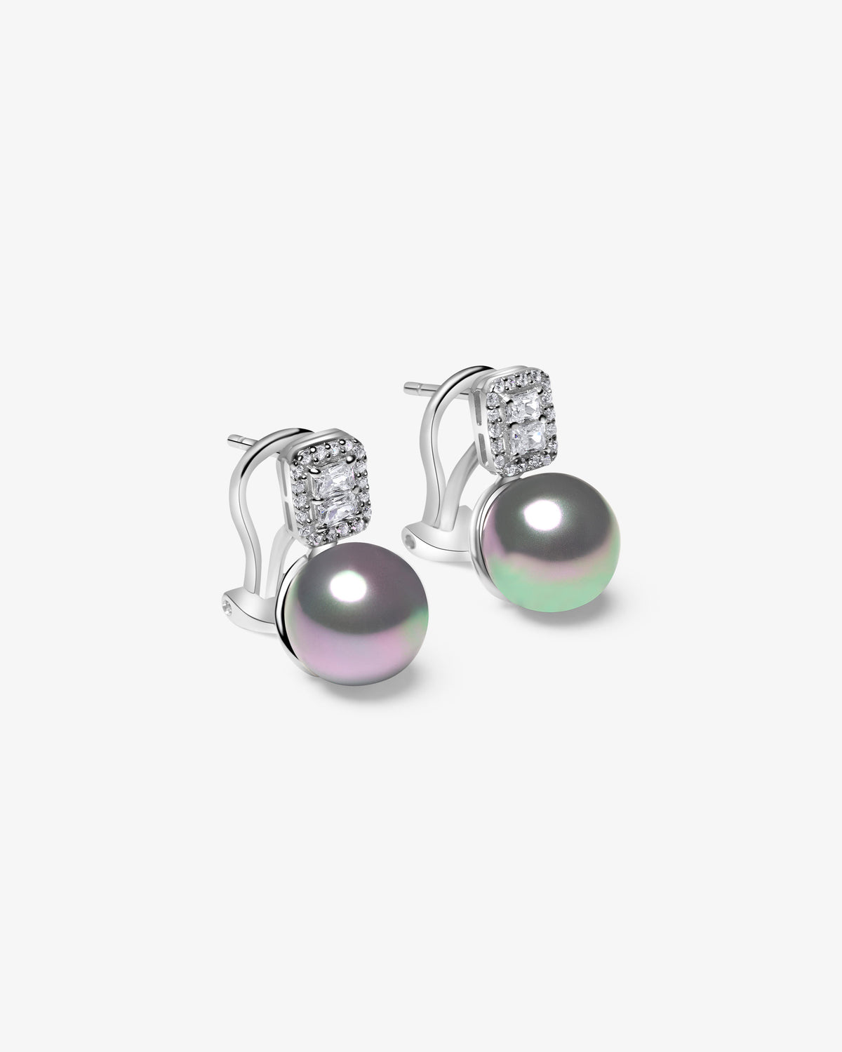 Pendientes de plata con cuadrado de circonitas y perla gris Exquisite