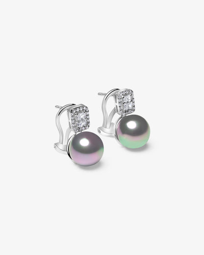 Pendientes de plata con cuadrado de circonitas y perla gris Exquisite