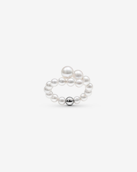 Lyra Ring in steel - White pearls
