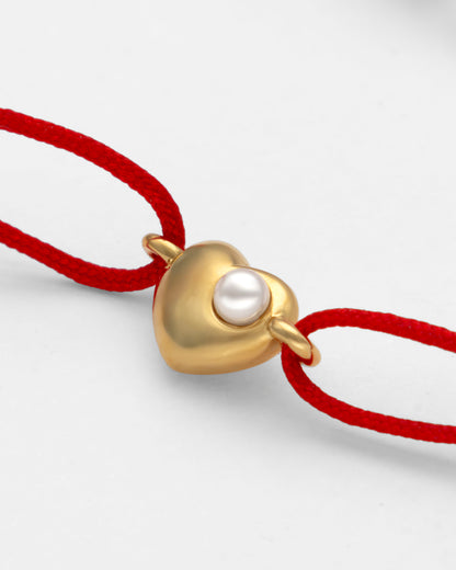 Cord Bracelet with Heart and Pearl Tiny Treasure 
