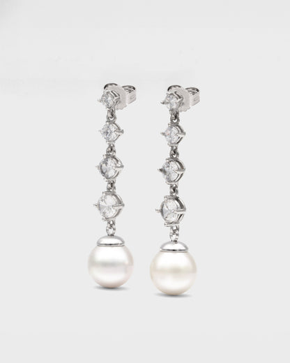 Pendientes largos Circonitas y Perla Éclat