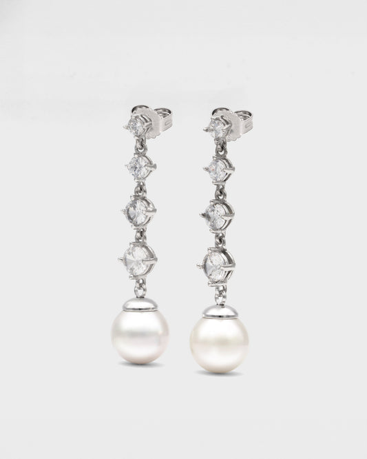 Long earrings with zirconia and pearl Éclat
