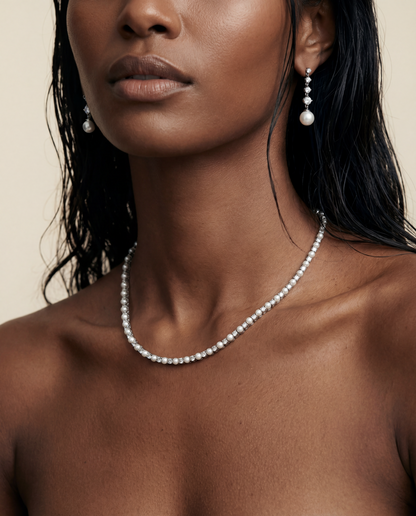 Pendientes largos Circonitas y Perla Éclat