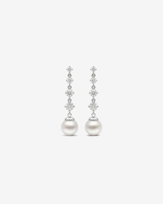 Pendientes largos Circonitas y Perla Éclat