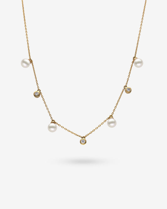 Gargantilla Oro 18k, Diamantes y Perlas Gold