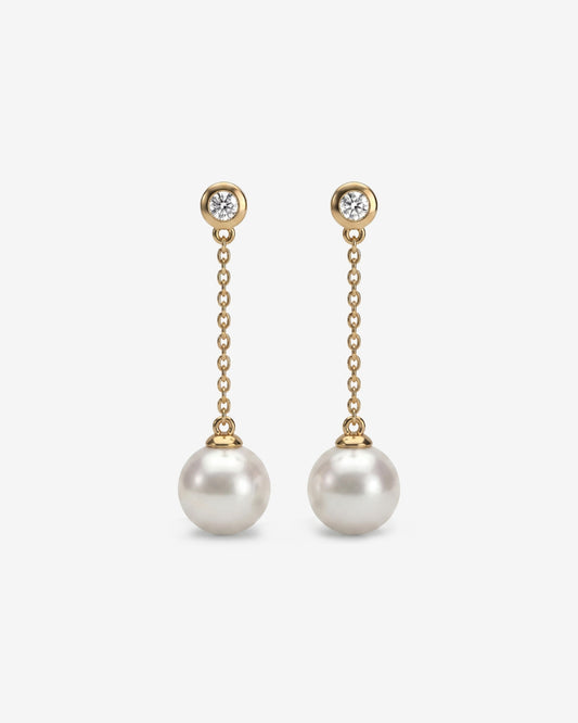 Pendientes largos Oro, Diamante y Perla Gold