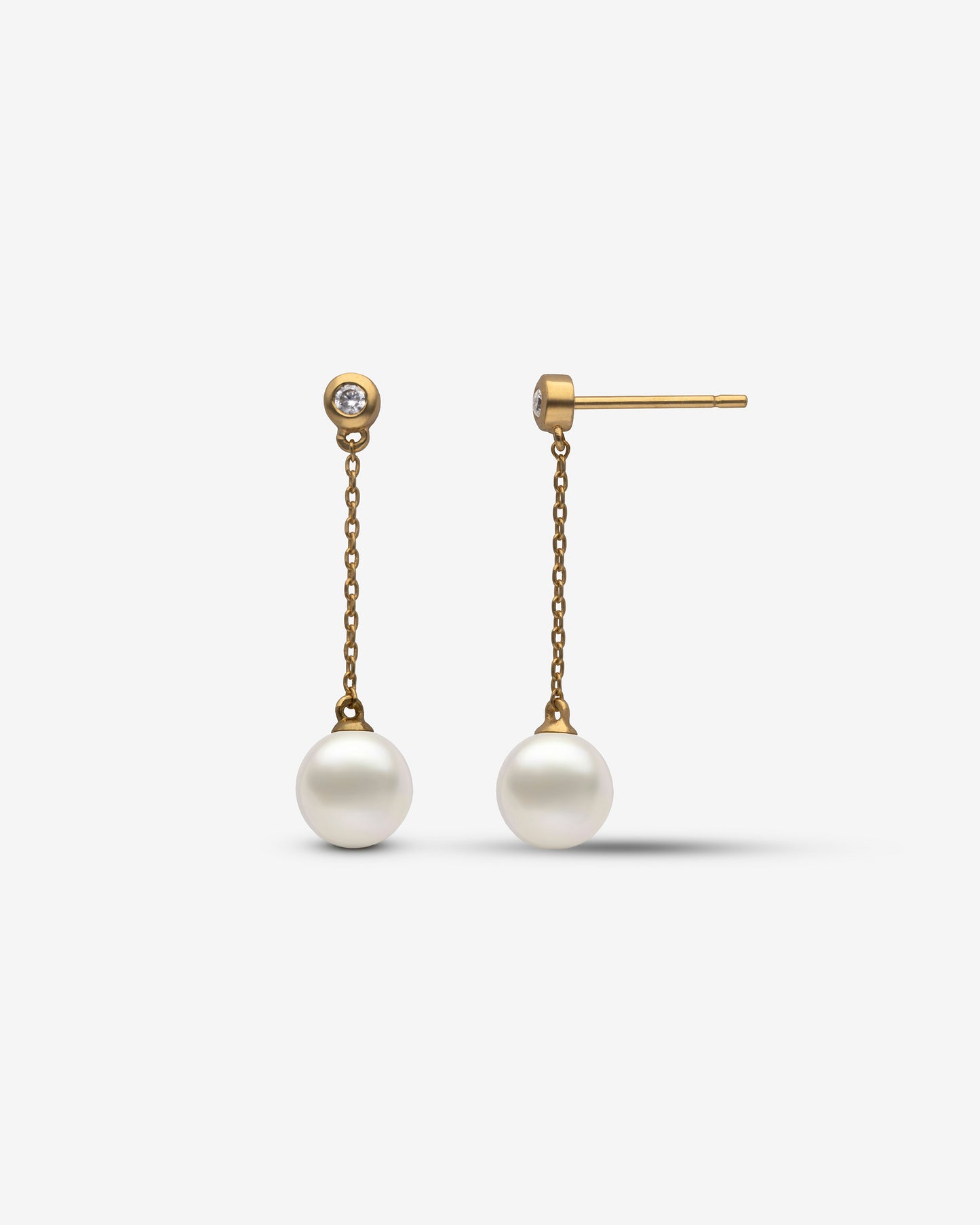 Pendientes largos Oro, Diamante y Perla Gold