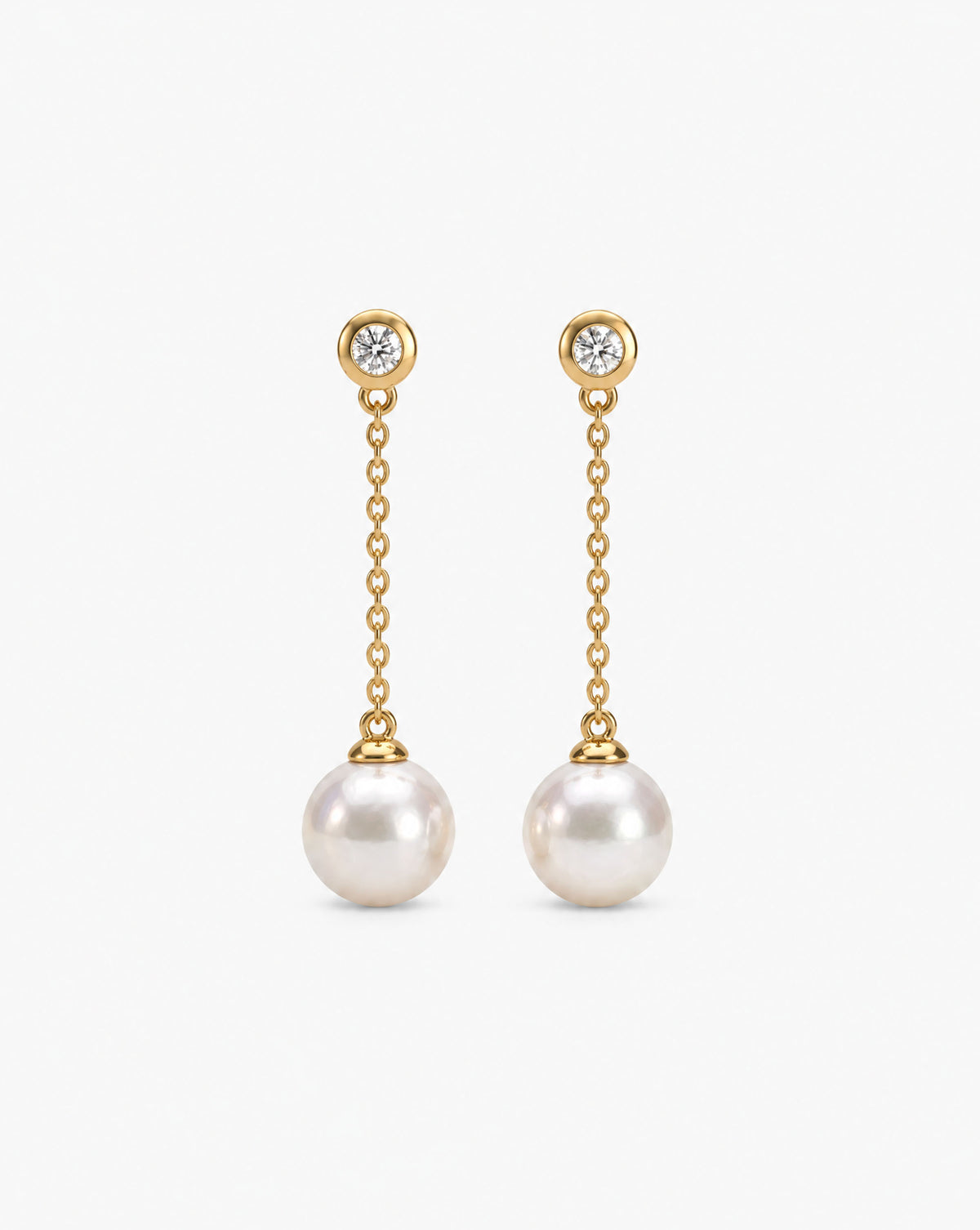 Pendientes largos Oro, Diamante y Perla Gold