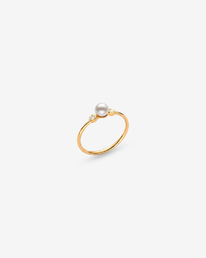 Anillo Oro, Diamantes y Perla Blanca Gold