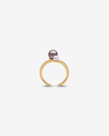 Open Ring with Colored Pearl Duet