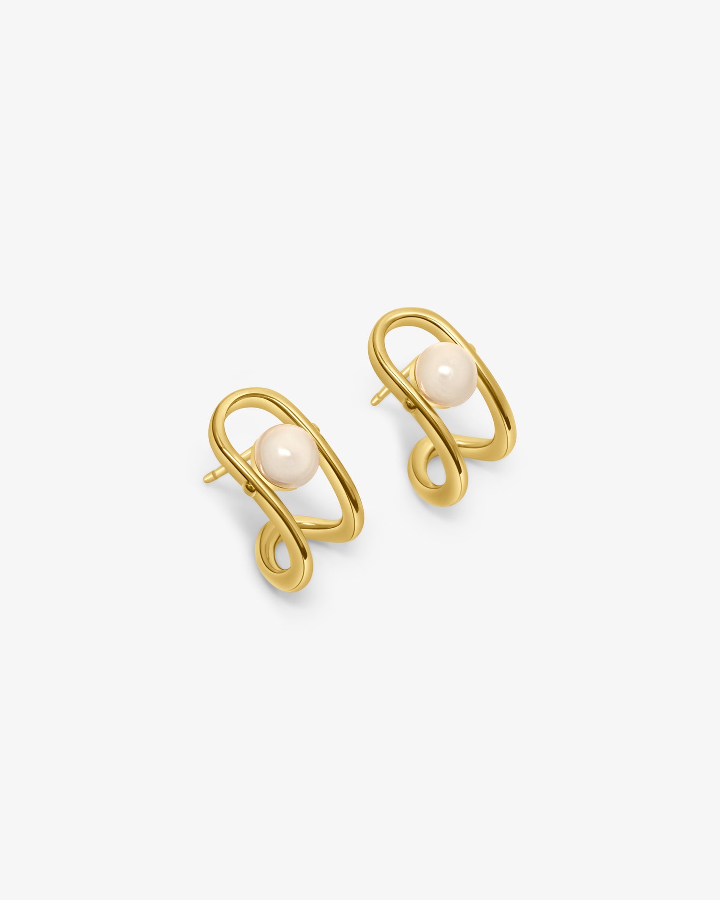Short 18k gold-plated silver earrings with pearl Libre