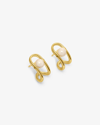 Short 18k gold-plated silver earrings with pearl Libre
