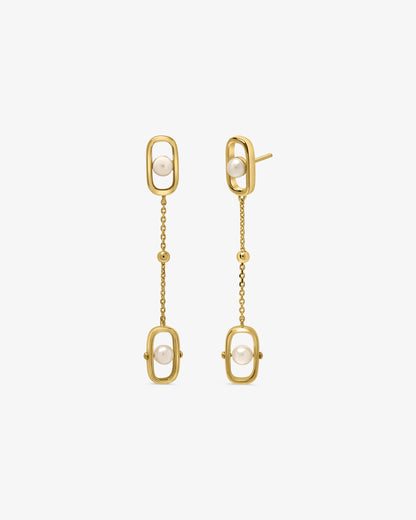 Pendientes largos en plata bañada en oro 18k con perlas Libre