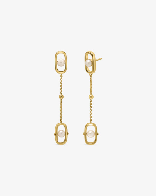 Pendientes largos en plata bañada en oro 18k con perlas Libre