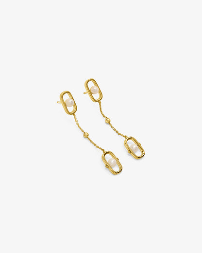Pendientes largos en plata bañada en oro 18k con perlas Libre