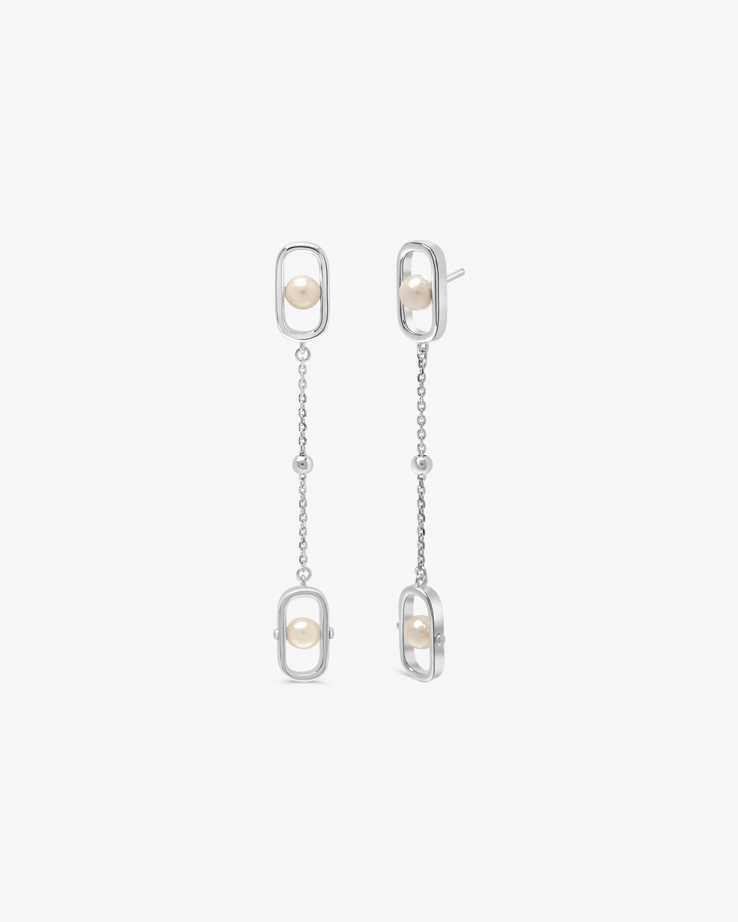 Pendientes largos en plata con perlas Libre