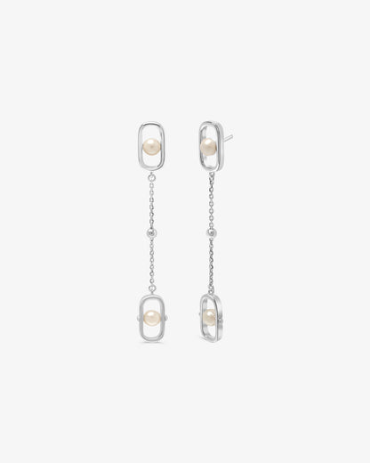 Pendientes largos en plata con perlas Libre