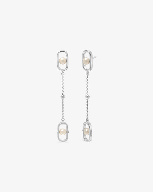 Pendientes largos en plata con perlas Libre