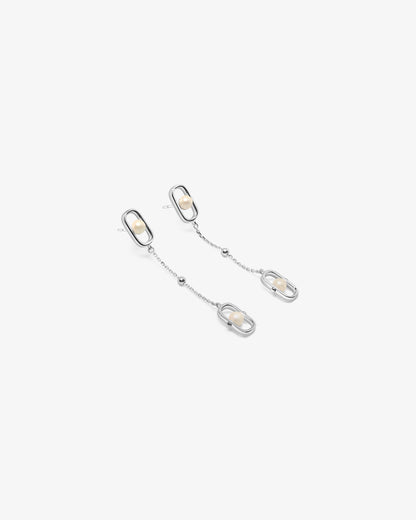 Pendientes largos en plata con perlas Libre