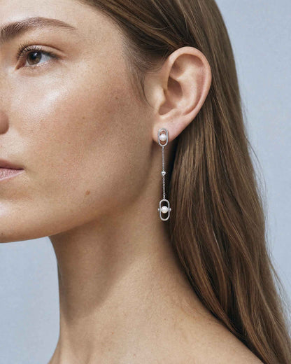 Pendientes largos en plata con perlas Libre