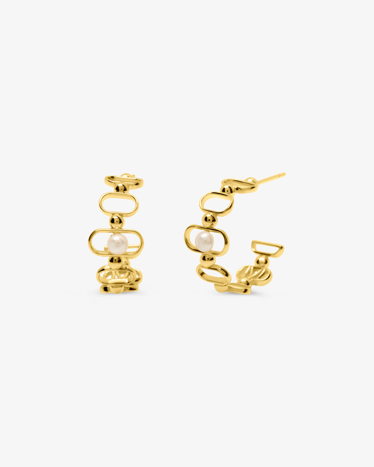 Pendientes de aro en plata bañada en oro 18k con perla y logo Libre