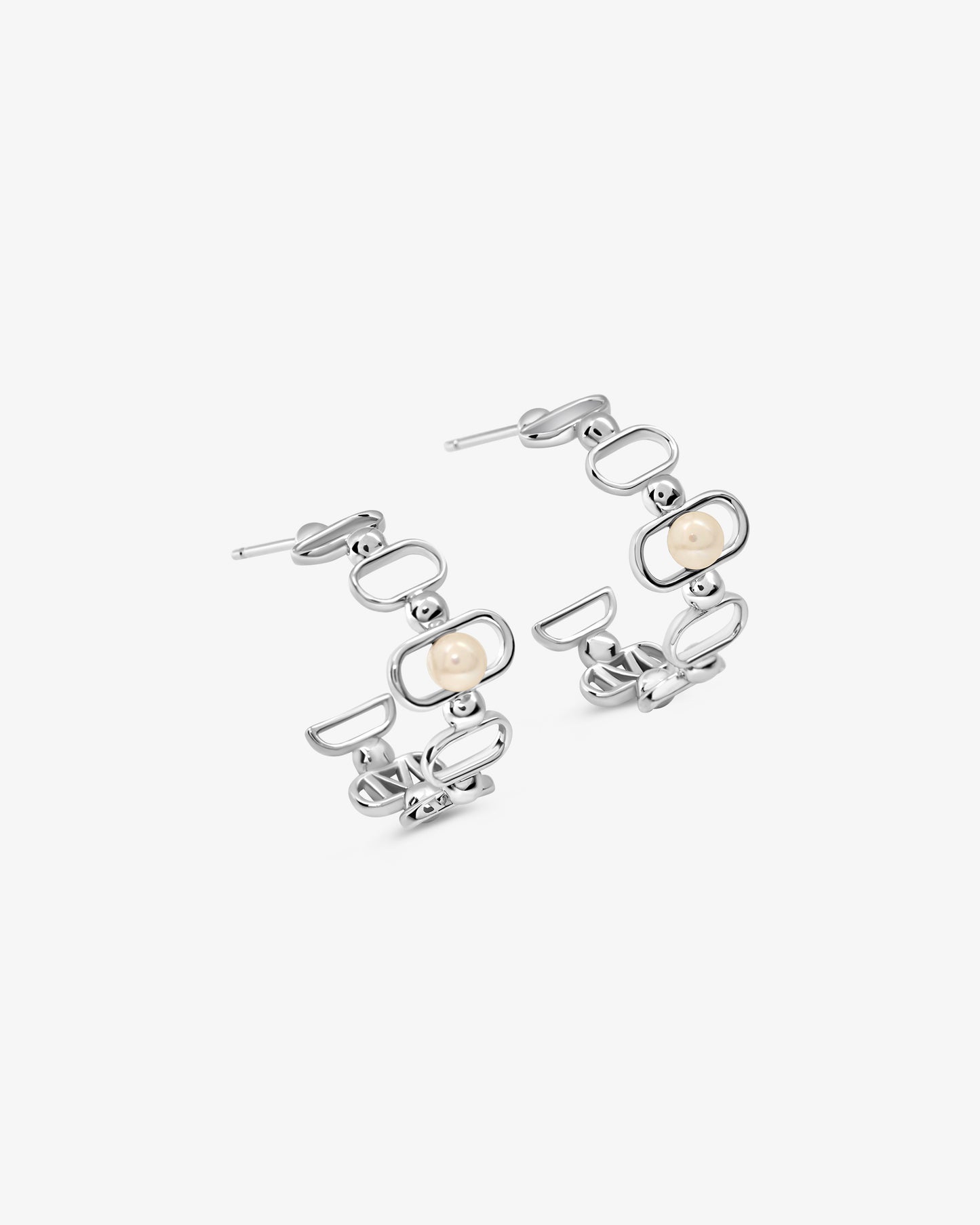 Pendientes de aro en plata con perla y logo Libre