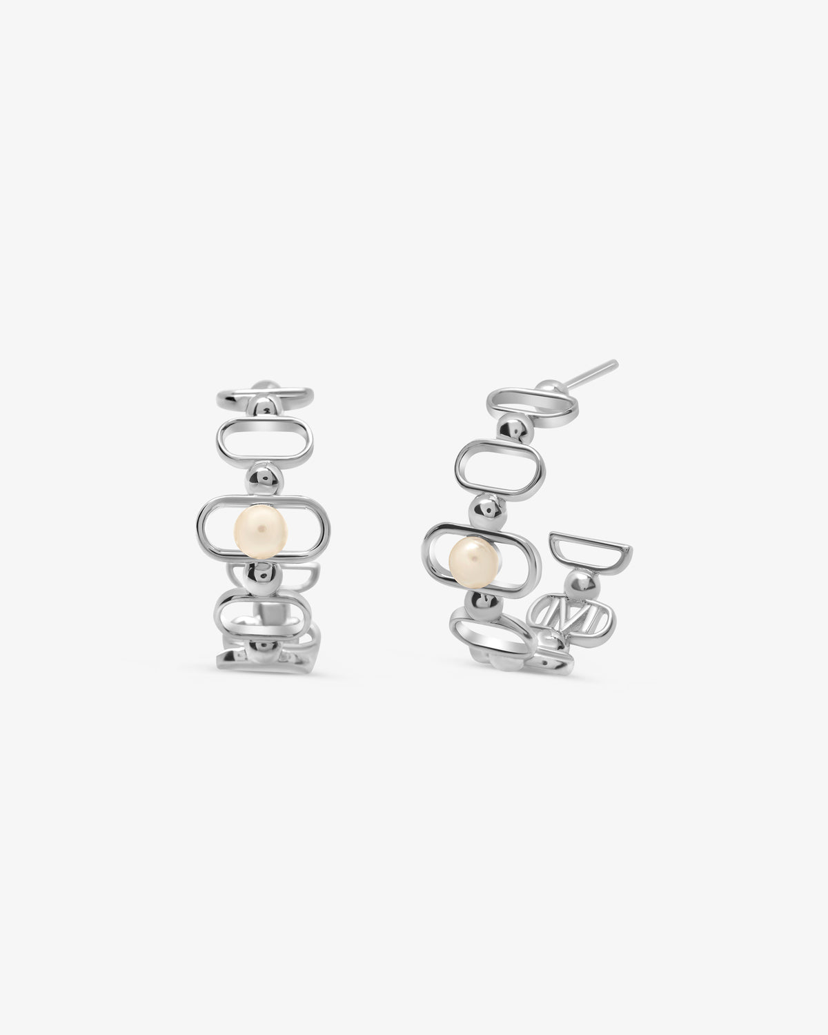 Pendientes de aro en plata con perla y logo Libre