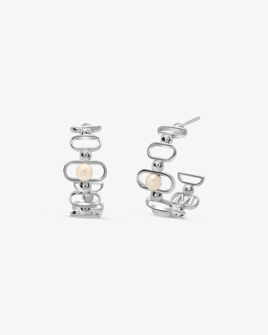 Pendientes de aro en plata con perla y logo Libre