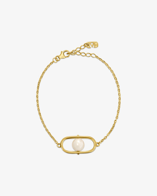 Pulsera de cadena en plata bañada en oro 18k con perla Libre