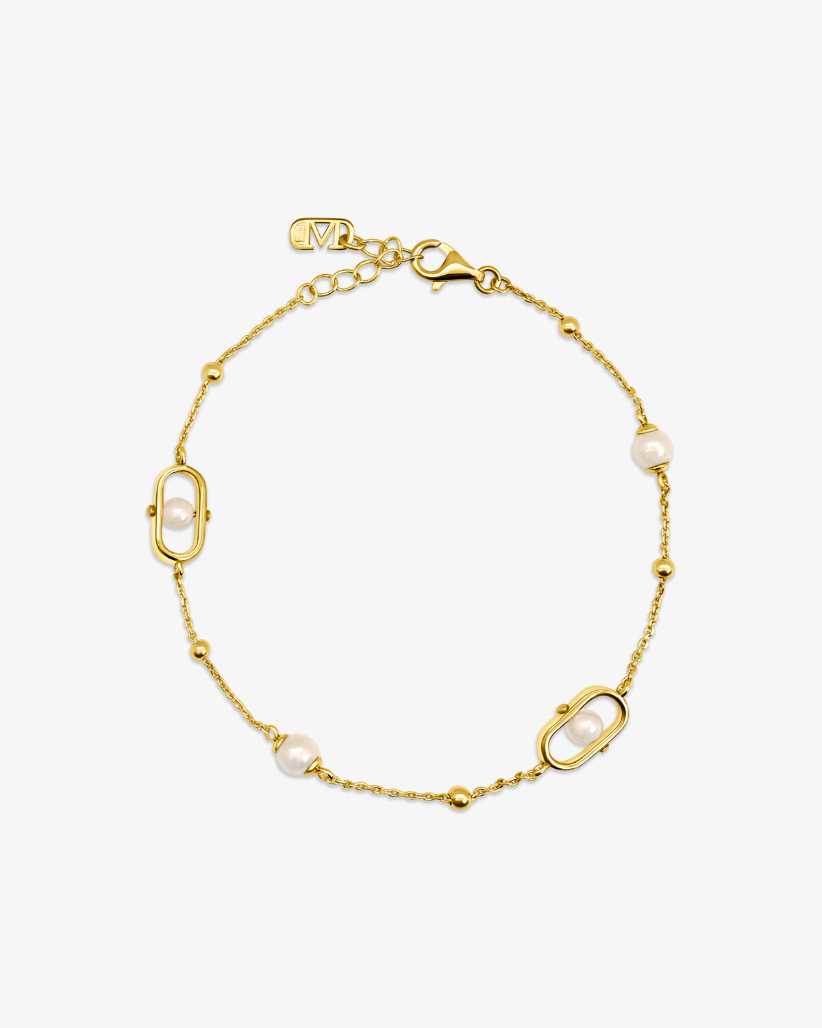 Armbandkette aus 18 Karat vergoldetem Sterlingsilber mit Perlen und Logo Libre