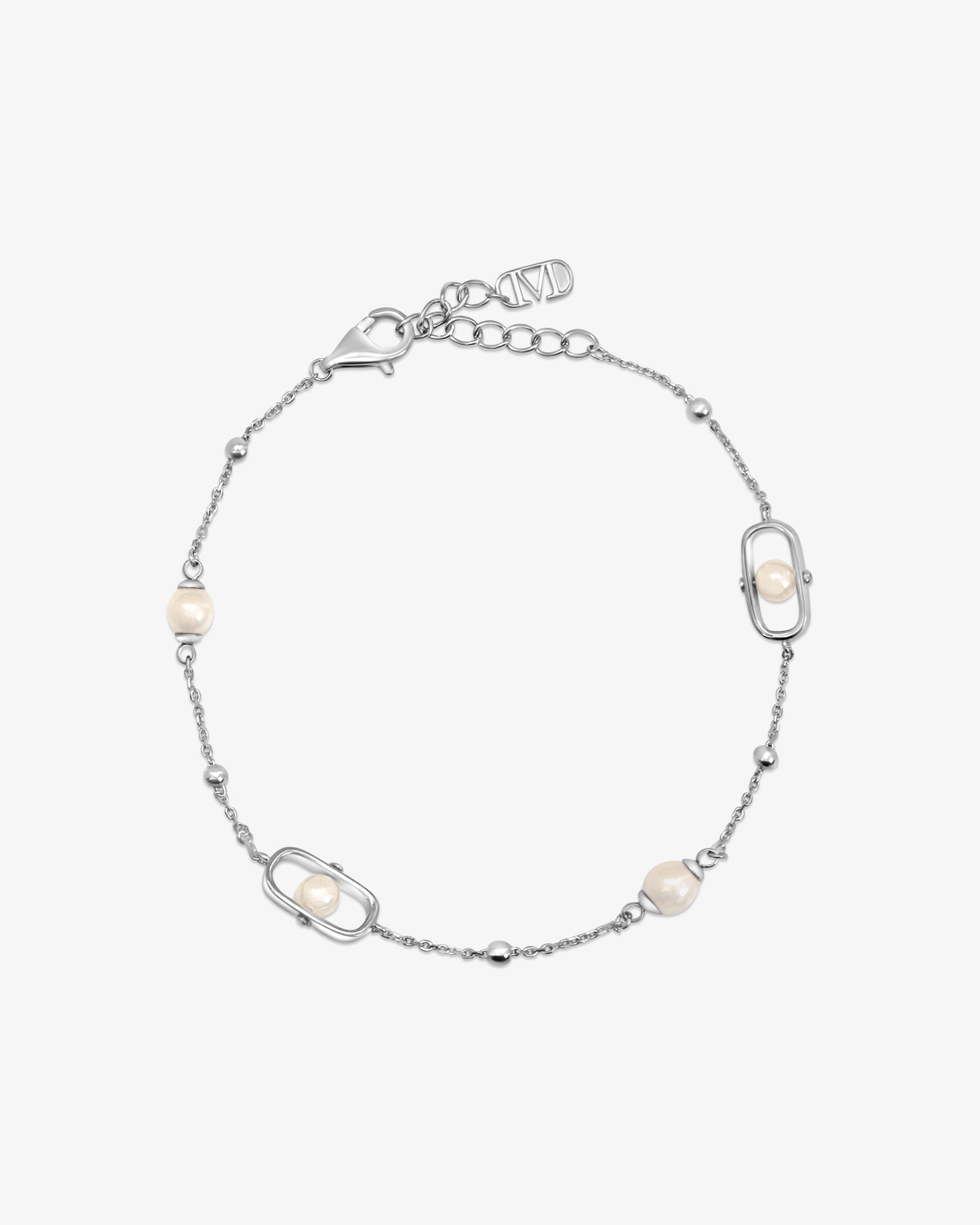 Pulsera de cadena en plata con perlas y logo Libre