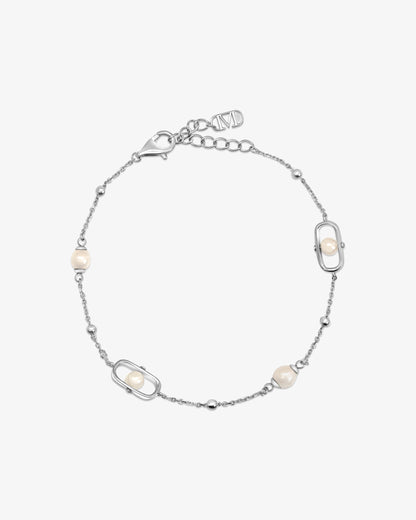 Pulsera de cadena en plata con perlas y logo Libre