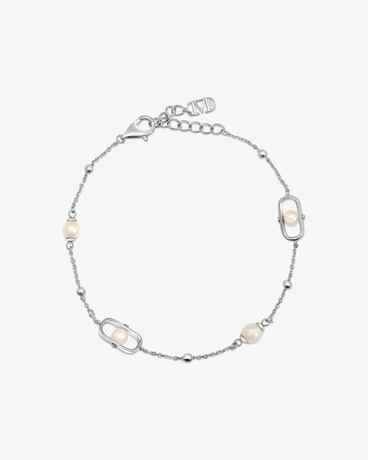 Pulsera de cadena en plata con perlas y logo Libre