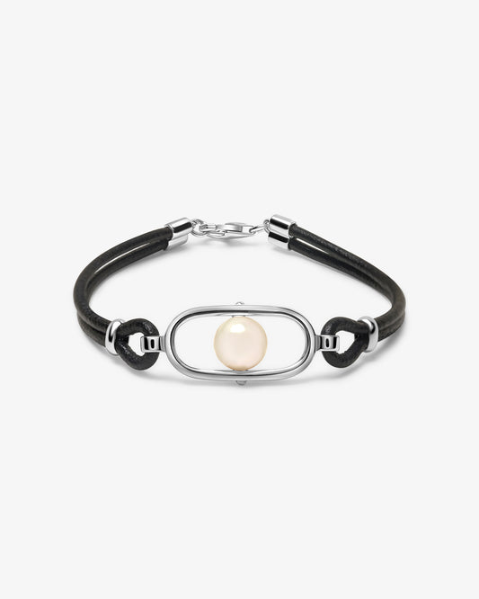 Pulsera de cuero en plata con perla Libre