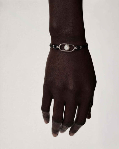 Lederarmband in Silber mit Perle Libre