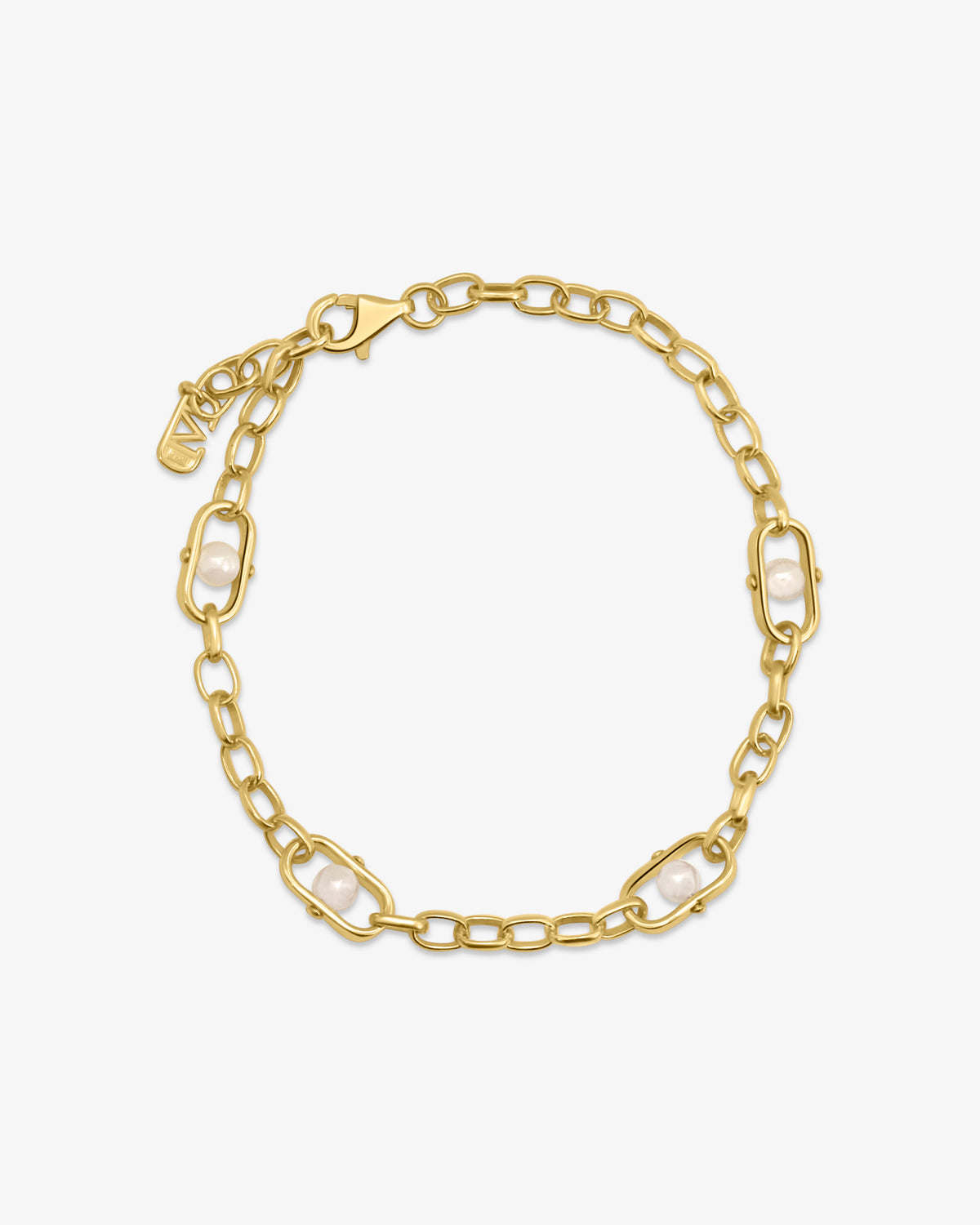 Pulsera de eslabones en plata bañada en oro 18k con perlas y logo Libre