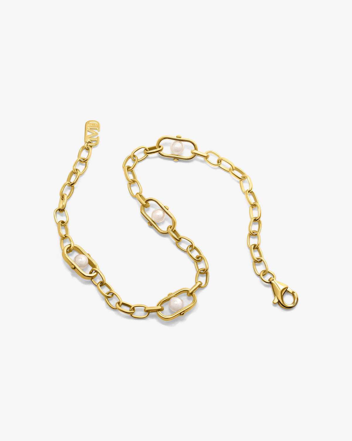 Pulsera de eslabones en plata bañada en oro 18k con perlas y logo Libre