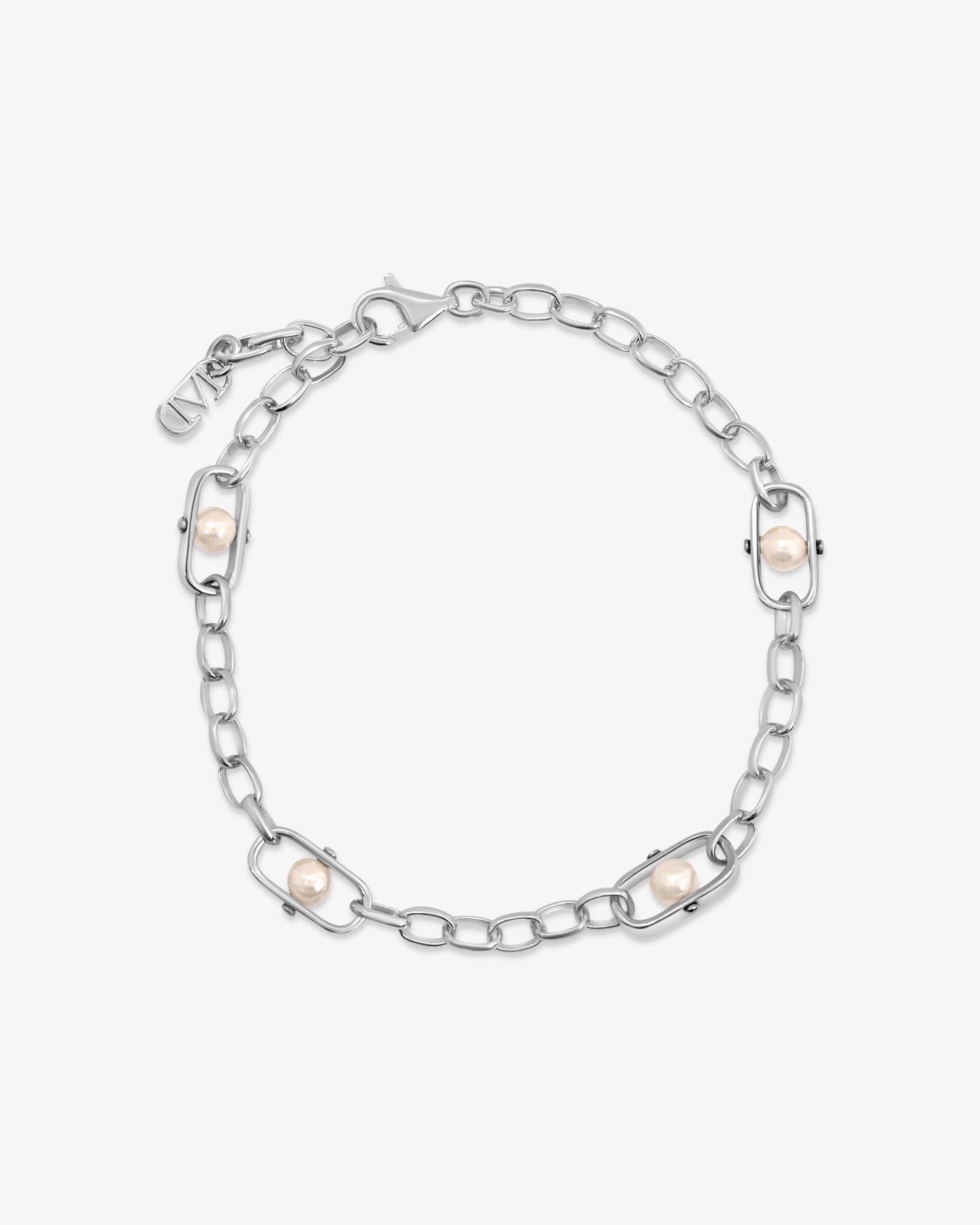Pulsera de eslabones en plata con perlas y logo Libre