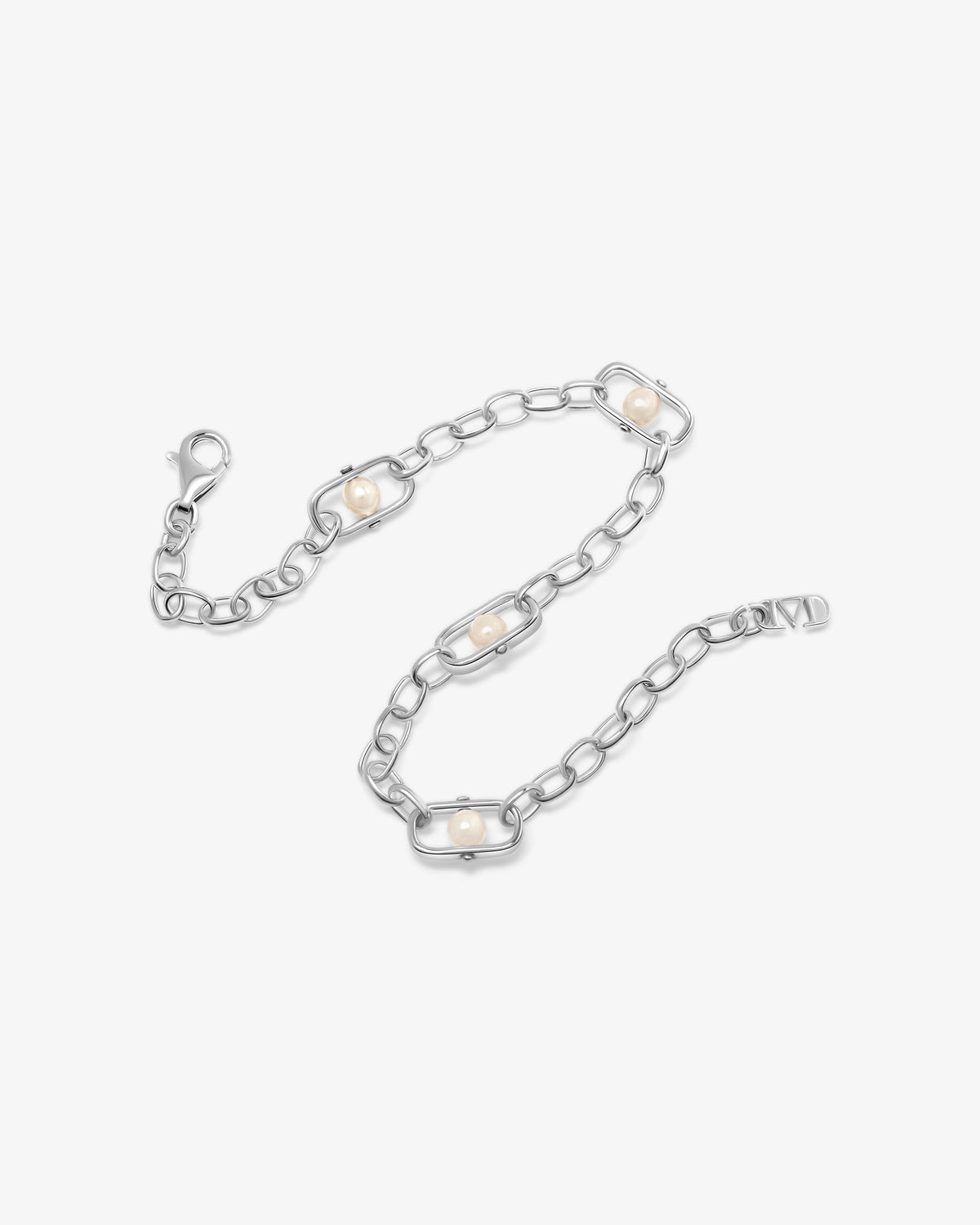 Pulsera de eslabones en plata con perlas y logo Libre