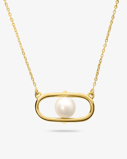 Collar corto en plata bañada en oro 18k con perlas y logo Libre