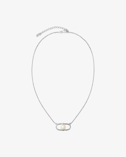 Collar corto en plata con perlas y logo Libre