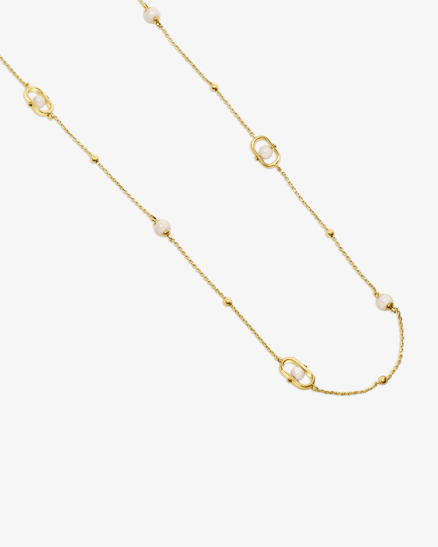 Lange Halskette aus 18 Karat vergoldetem Sterlingsilber mit Perlen und Logo Libre