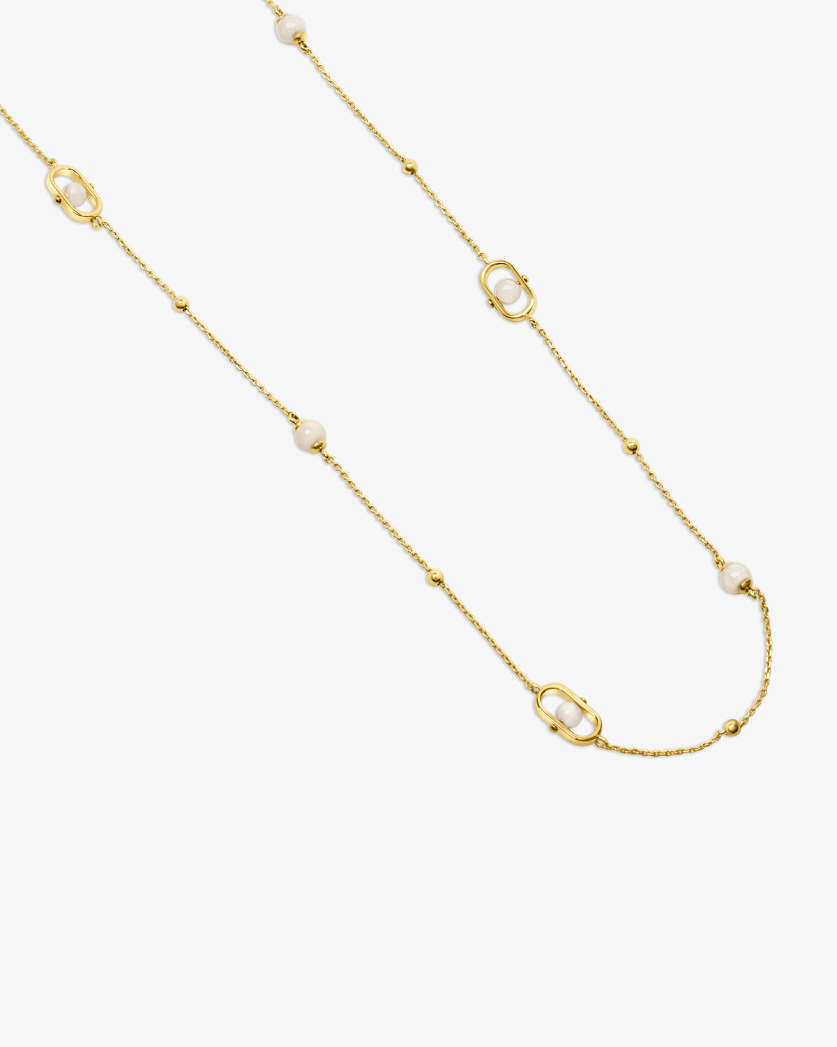 Lange Halskette aus 18 Karat vergoldetem Sterlingsilber mit Perlen und Logo Libre