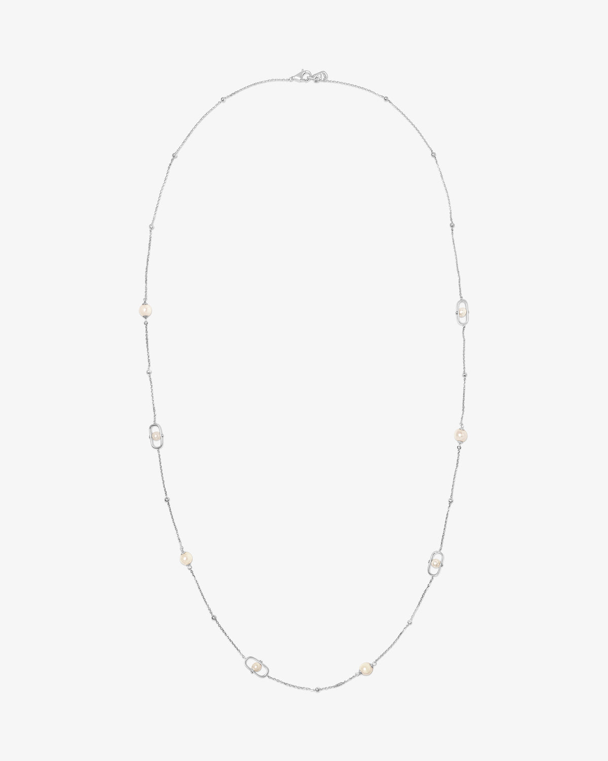 Collar largo en plata con perlas y logo Libre