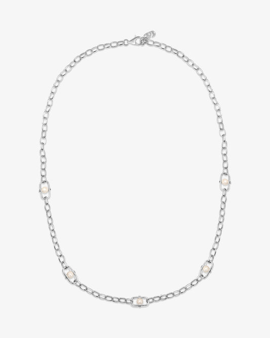 Gargantilla en plata con perlas y logo Libre