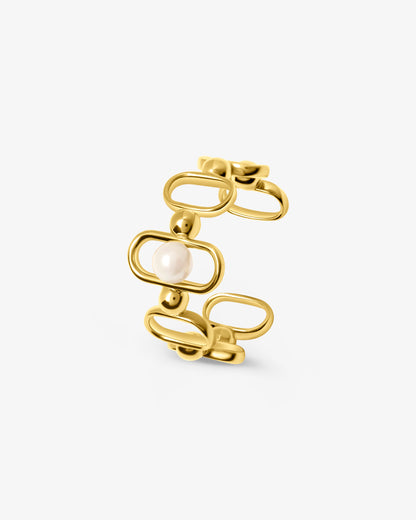 Anillo en plata bañada en oro 18k con perla y logo Libre