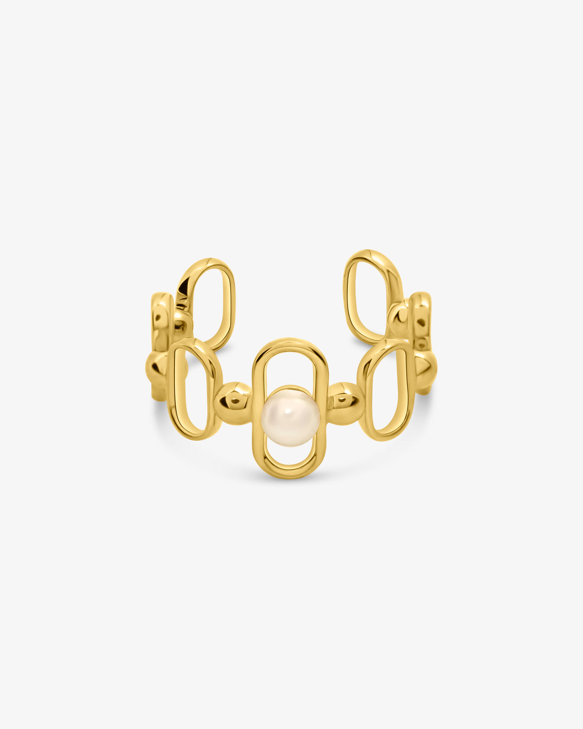 Anillo en plata bañada en oro 18k con perla y logo Libre