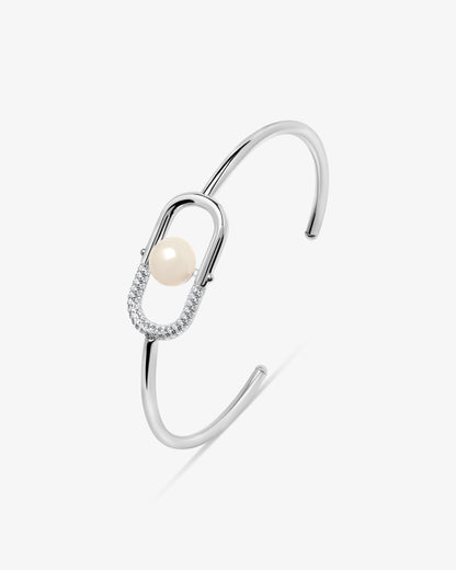 Pulsera rígida en plata con perla y un detalle de circonitas Libre