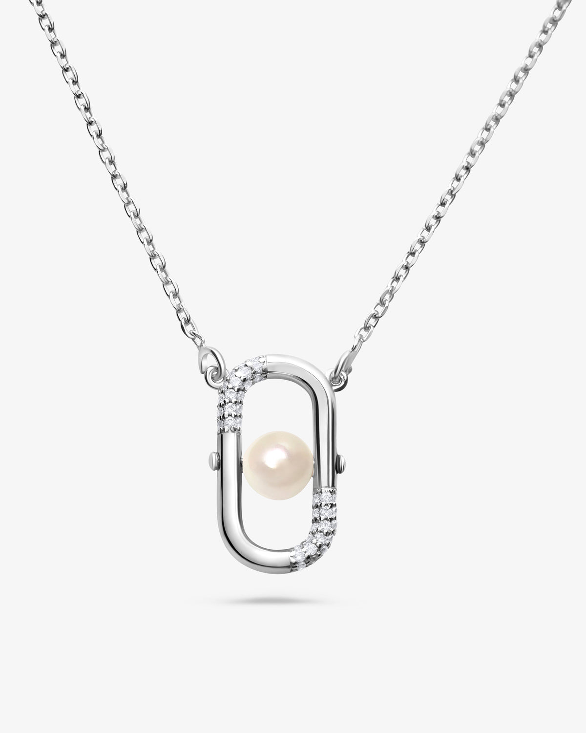 Silberhalskette mit 5-mm-Perle und doppeltem Zirkonia-Detail Libre